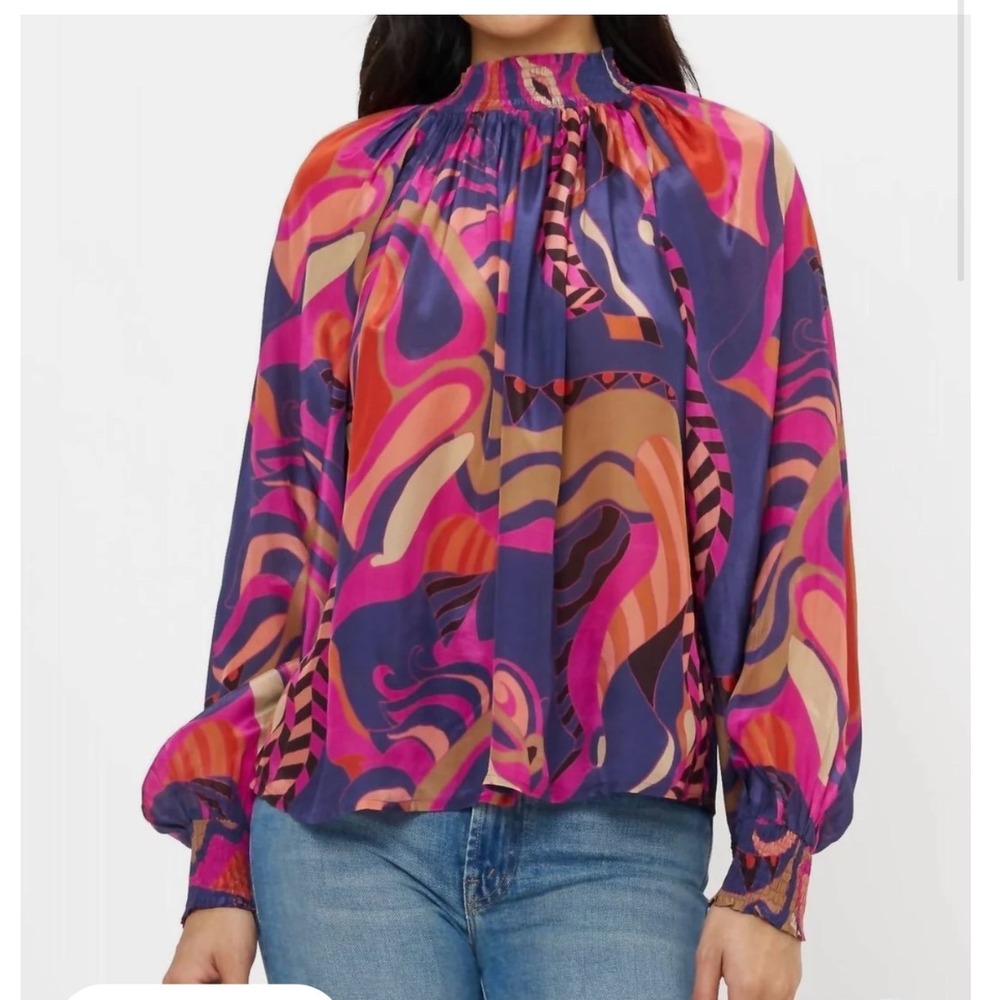 OLIPHANT High Neck Blouse In Arabia Size Extra Large Purple Smock